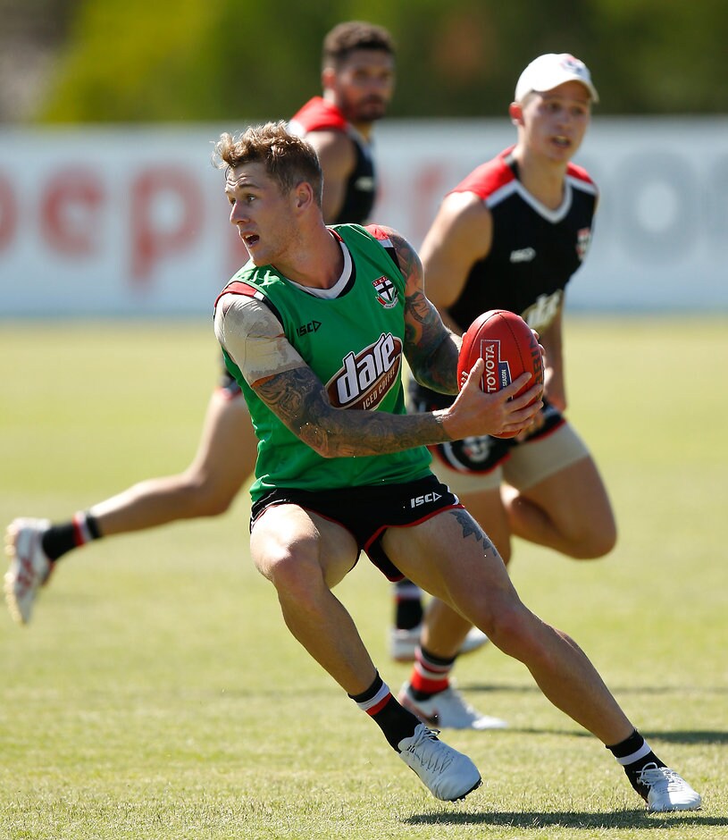 AFL 2016 Training - St Kilda 050216 MELBOURNE, AUSTRALIA - FEBRUARY 5: Tim Membrey of the Saints in action during the St Kilda Saints training session at the Linen House Centre in Melbourne on February 5, 2016. (Photo by Michael Willson/AFL Media)